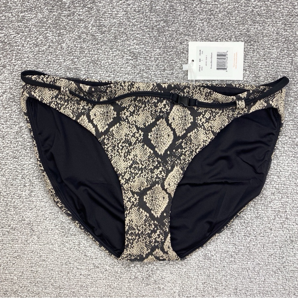 Andie Riviera Bikini Bottom Womens Small Black Cream Snake Belt Swim AB362-SNA-S